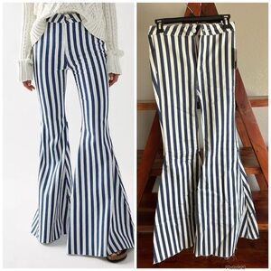 Free People Navy and White Striped Flare Pants